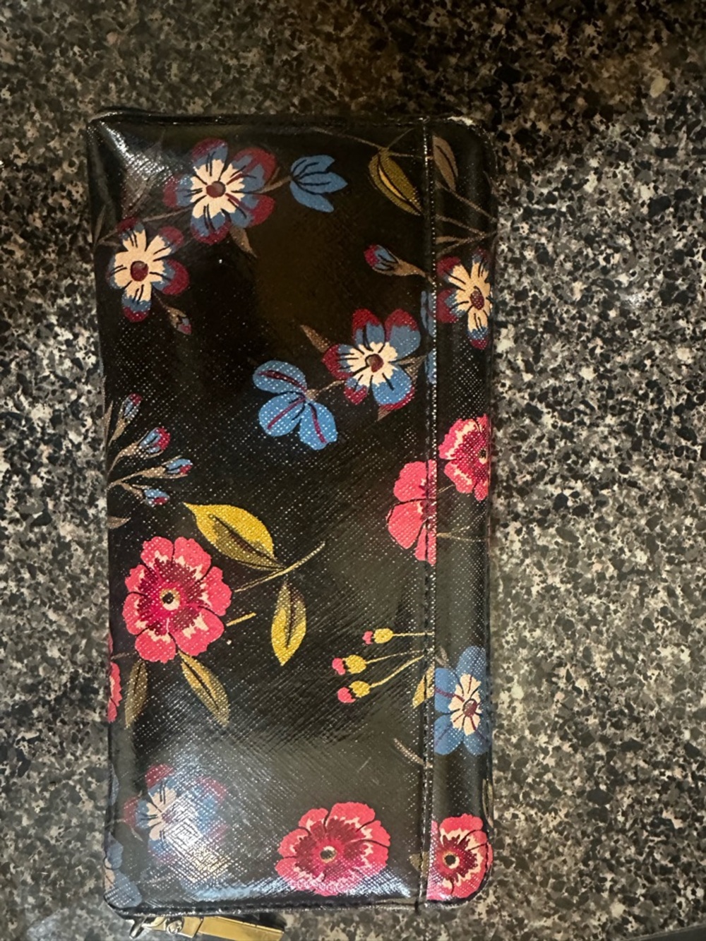 kate spade Black Floral Zip-Around Wallet with Pink and Blue Blooms - Picture 2 of 3